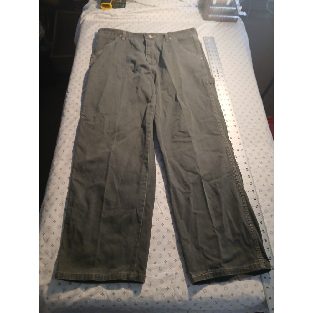 Wrangler Workwear Men's Ripstop Cotton Work Pants Rare Dk Grn 34 30 Distressed